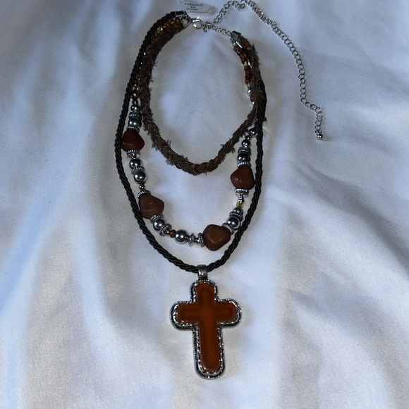 Free People Amber Roadrunner Layered Charm Cross Adjustable Necklace - Picture 4 of 8